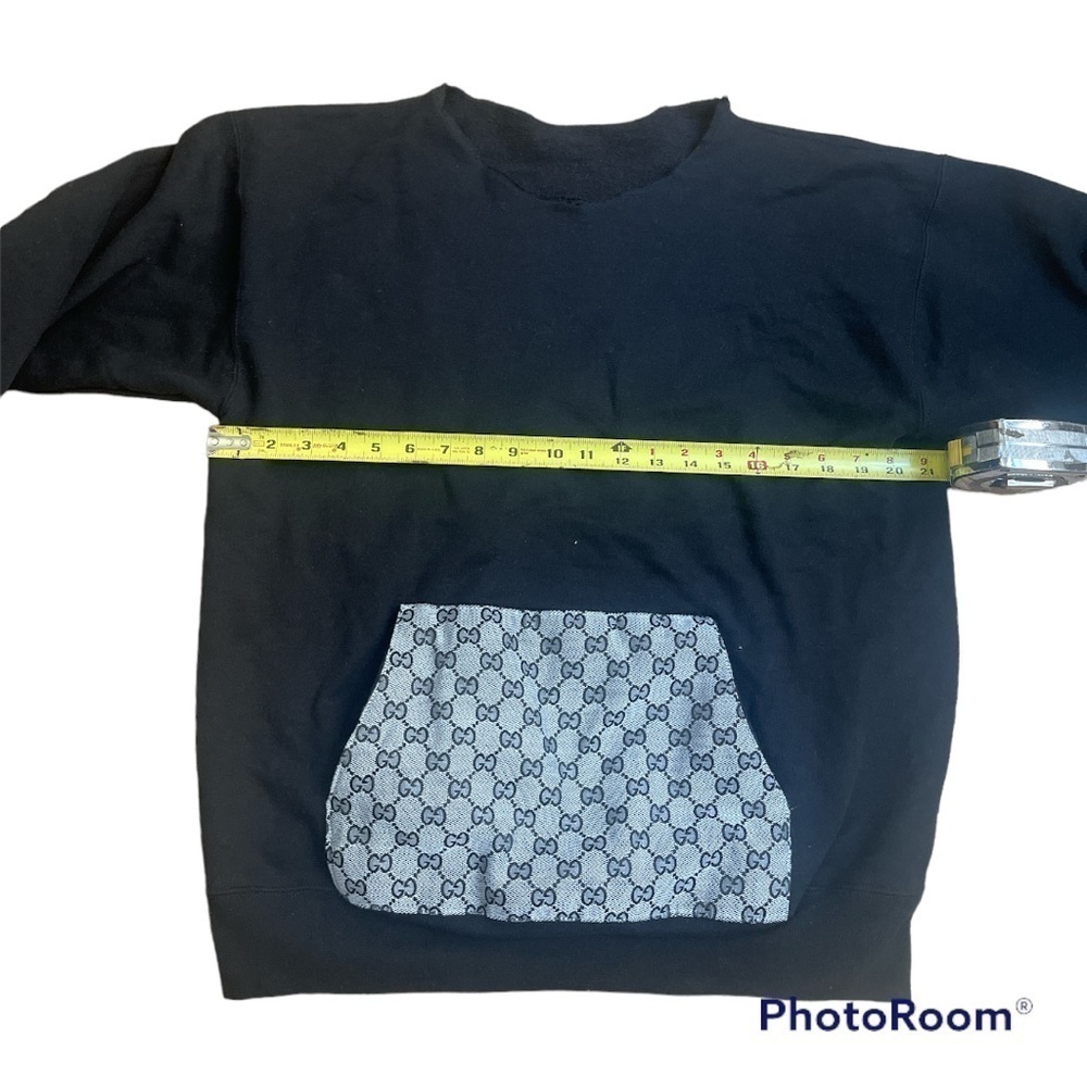 Black Cropped Raw Hem Sweatshirt Kangaroo Pocket Streetwear Size M Custom - Picture 4 of 4